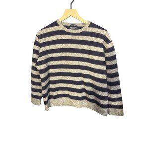 Daniel Cremieux Striped Lambs Wool Crew Neck Sweater Navy Gray Womens XXL